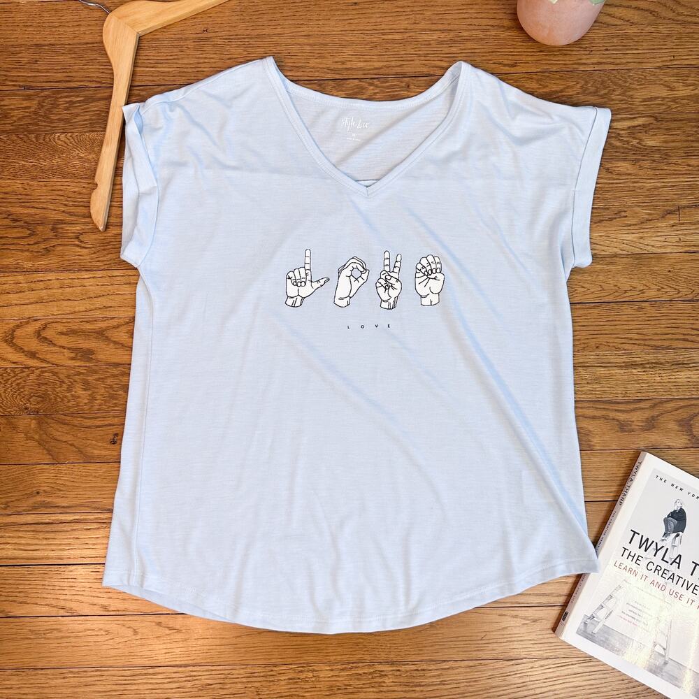 Style&Co Blue "LOVE" in ASL Graphic Print T-Shirt